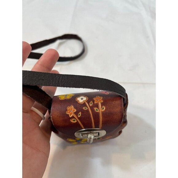 VTG Mini Tooled Leather Purse Mexico Crossbody Bag Stamped Painted - Picture 10 of 13